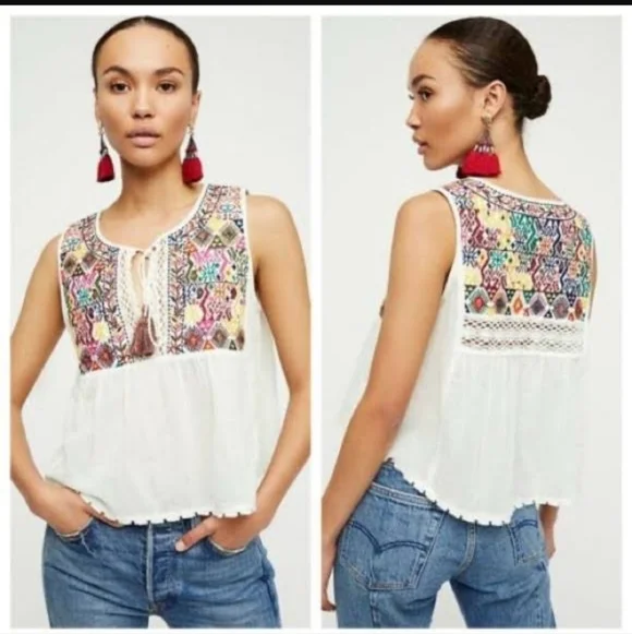 Free People Lohri Embroidered Tassel Top Size S - Picture 15 of 16